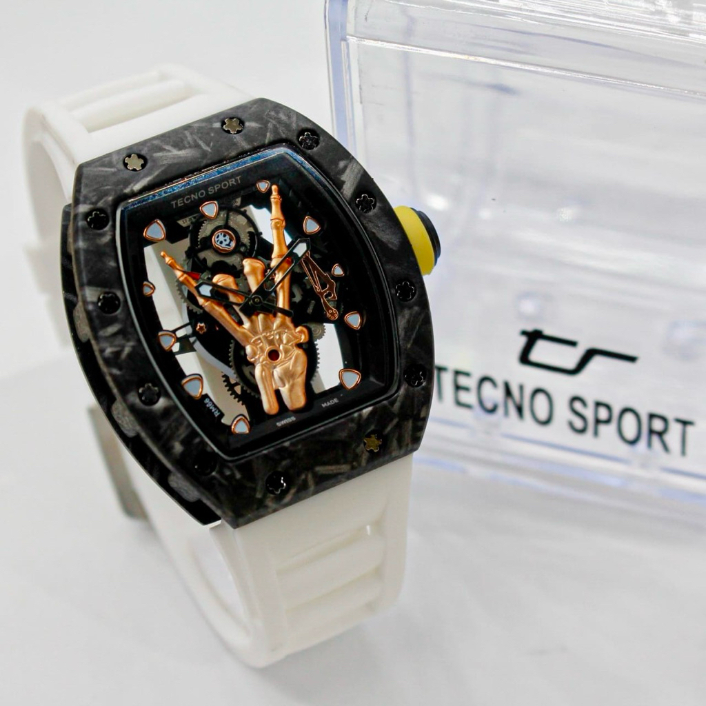(( NEW )) TECNO SPORT ORIGINAL FLYING TOURBILLON JAM TANGAN PRIA TRANSPRAN SILLICON STRAP