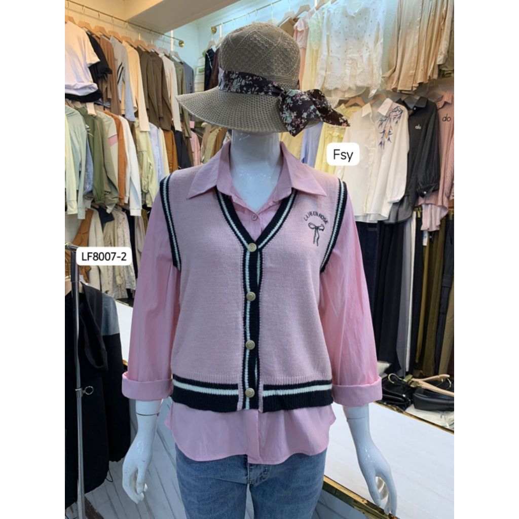NewArrival#A03.85K LF8007-2# - Kemeja Wanita Import Premium Terbaru Kekinian Plus+ Vest-Rompi Rajut 
