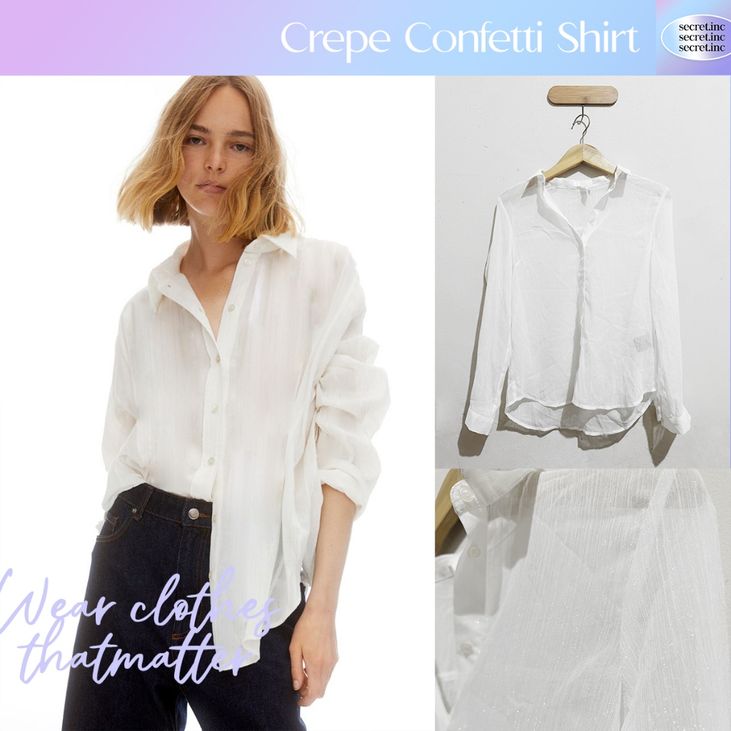 KEMEJA HM SHEER GLITTER LONGSLEEVE WHITE  / KEMEJA H M UNISEX / KEMEJA HM WANITA / HNM WANITA / KEME