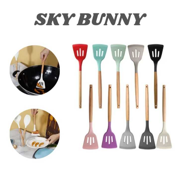 SKY.BUNNY - Spatula Silikon Alat Masak Sodet Lubang Penyaring Minyak Tahan Panas Slotted Silicone Tu