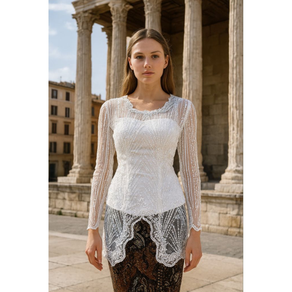 Kebaya Brokat Premium Lengan Panjang Warna Putih 209