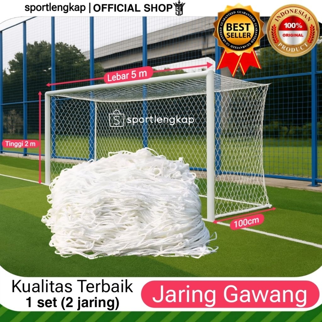 jaring gawang sepak bola, minisoccer ukuran 2mx5m 1 set(2 jaring gawang)