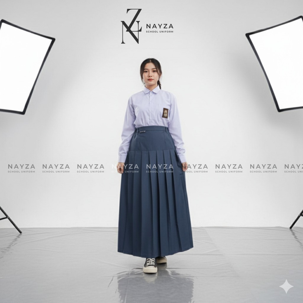 Seragam SMA Rok Panjang Rempel Bawah Pinggang Abu - Seragam Sekolah - Rok Rempel - Rok SMA