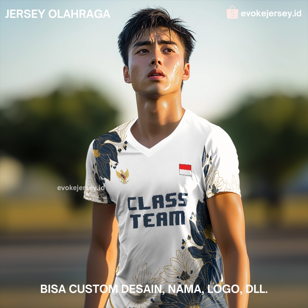 Kaos Jersey Kelas Putih Biru Gold Motif Flower 74