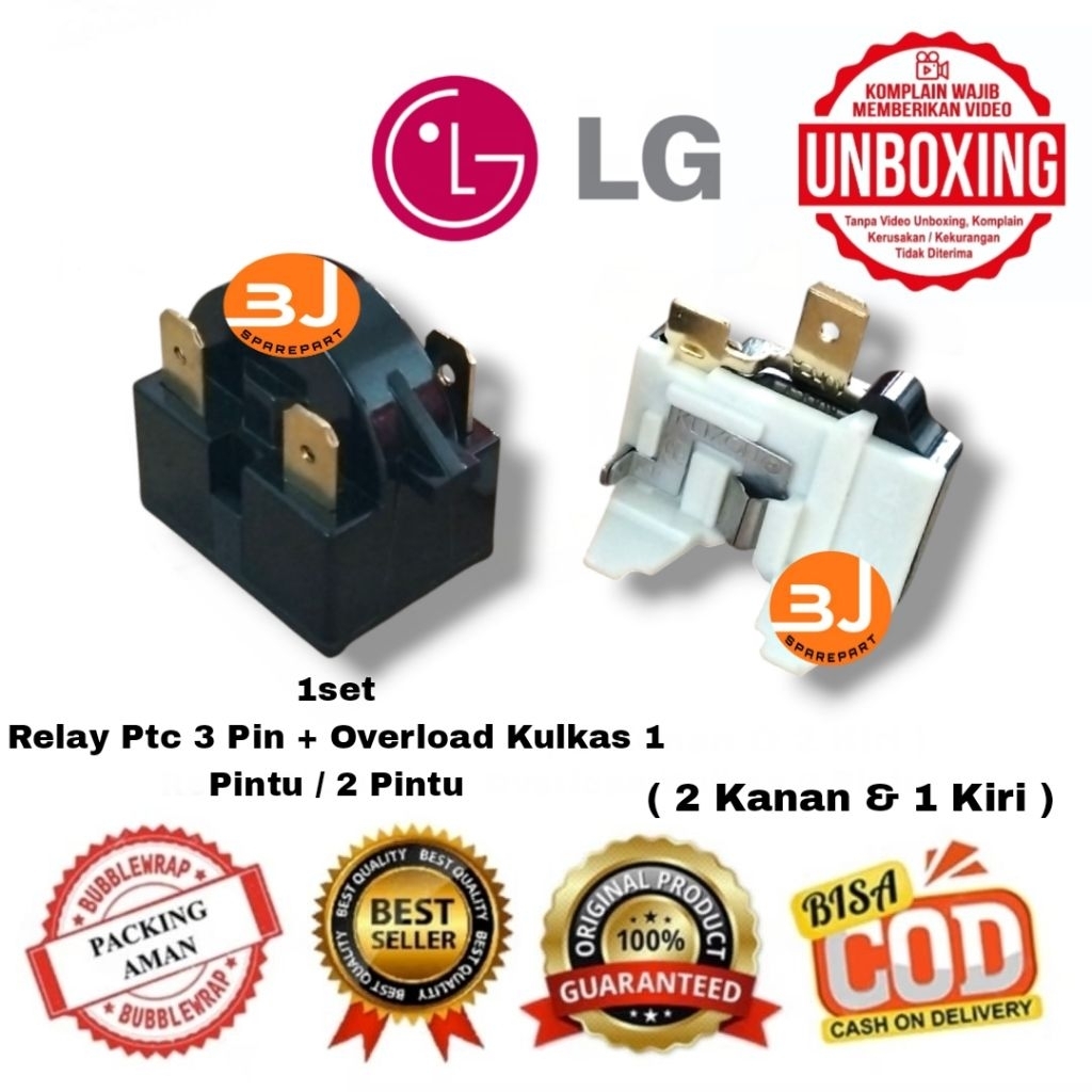 1set Relay Ptc 2 Kanan & 1 Kiri + Overload Kulkas LG 1 Pintu / 2 Pintu
