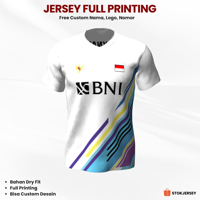 Kaos Jersey Badminton Putih Motif Abstrak 23 - Jersey Olahraga Custom