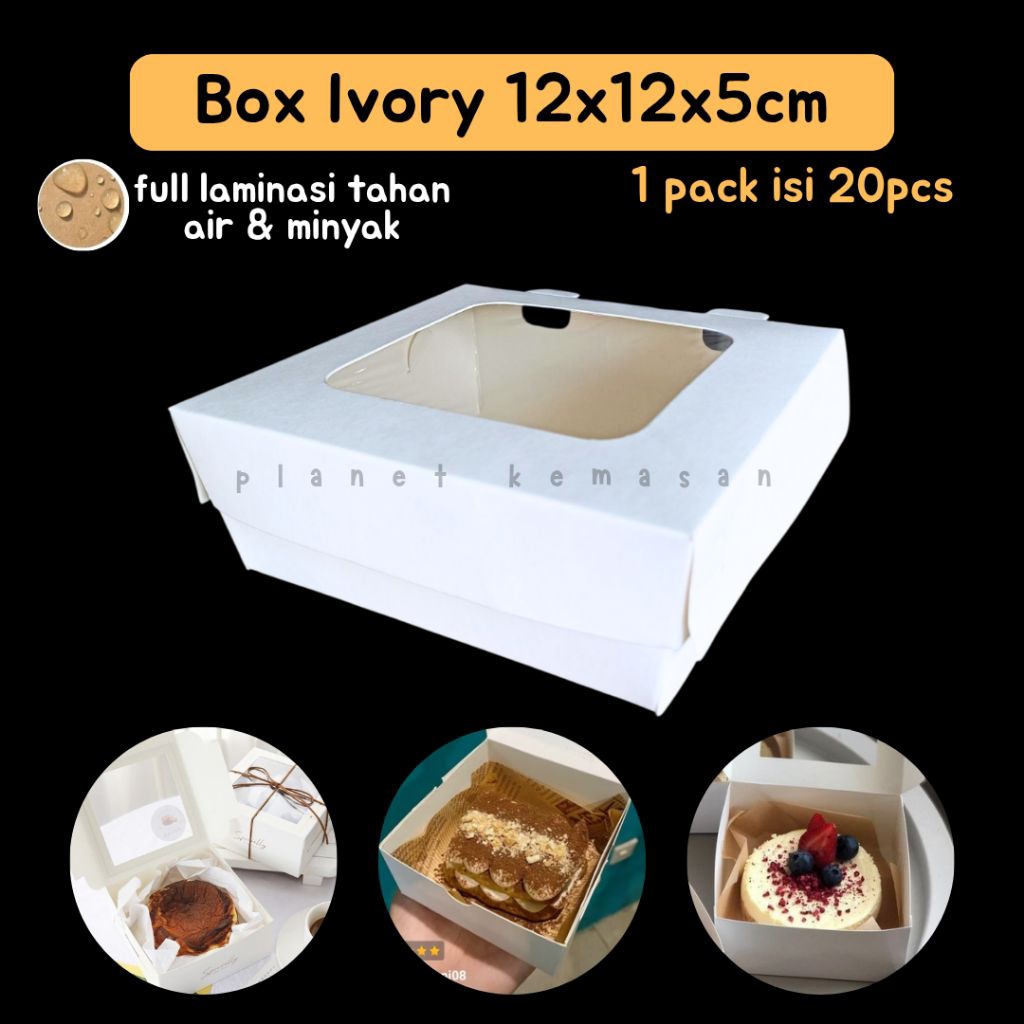 [Isi 20pc] Box ivory 12x12x5 / Box persegi dus persegi 12x12x5 / Dus putih window jendela 12x12x5cm