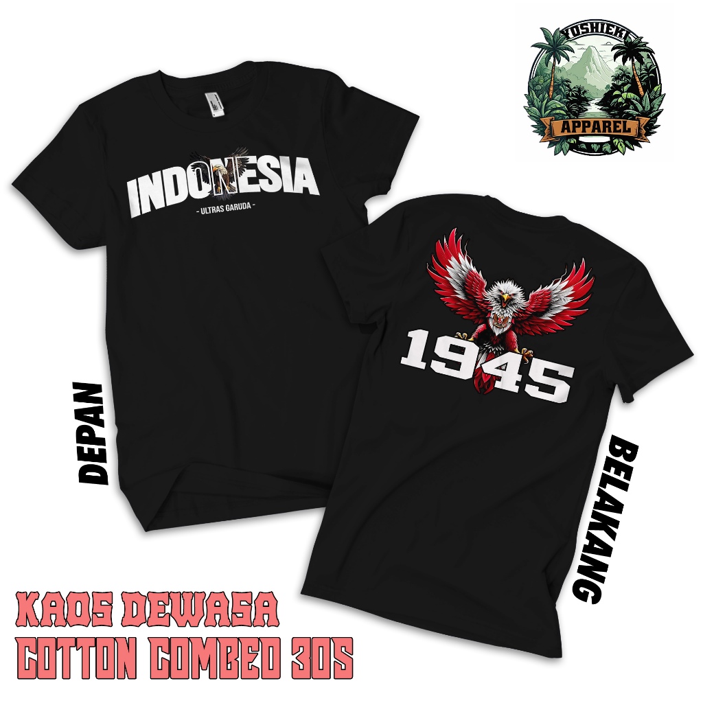 Yoshieki Apparel Kaos T-Shirt "ULTRAS GARUDA"Indonesia - Combed 30s / kaos Garuda Fans / Kaos Tongko