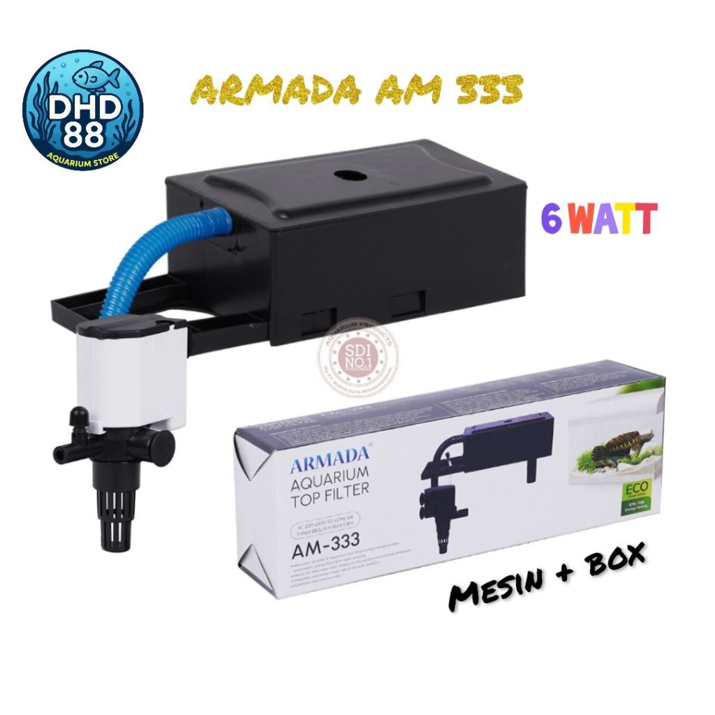 POMPA AQUARIUM KIYOSAKI AR 333/  ARMADA AM 333, MESIN + BOX MINI FILTER KECIL AQUARIUM, DAYA 6 WATT,