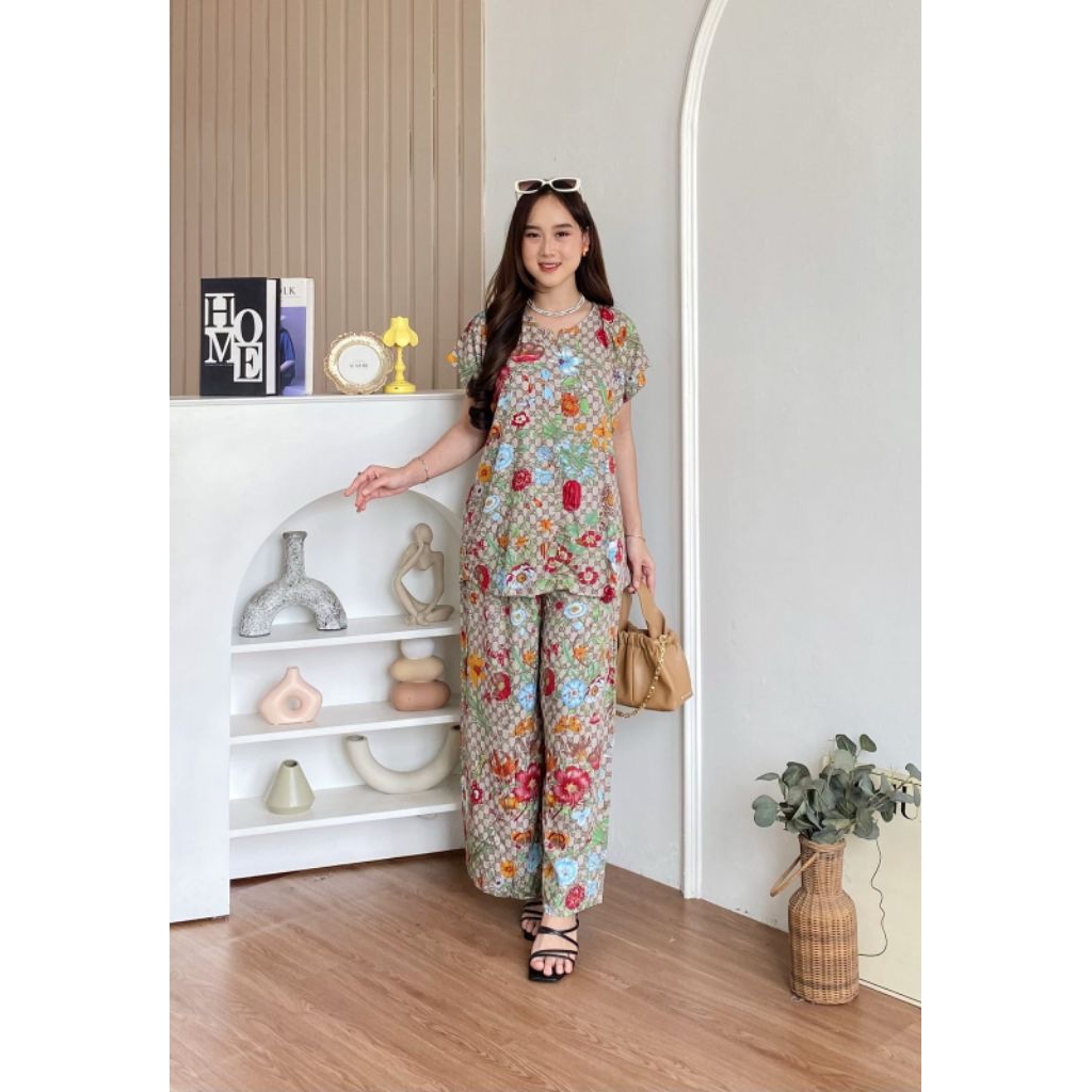 Aisha Set by HD.ID/ Setelan Tangan Pendek Bahan Rayon Adem