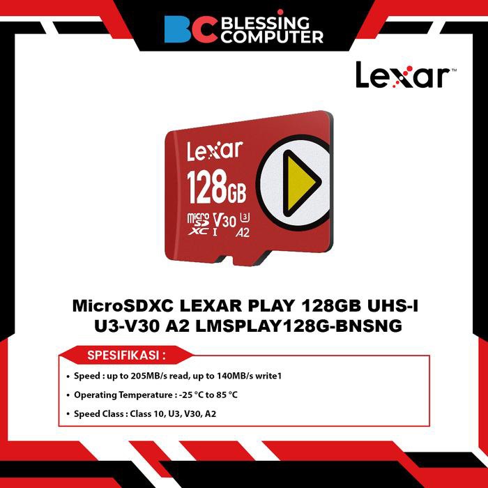 MicroSDXC LEXAR PLAY 128GB UHS-I U3-V30 A2 LMSPLAY128G-BNSNG