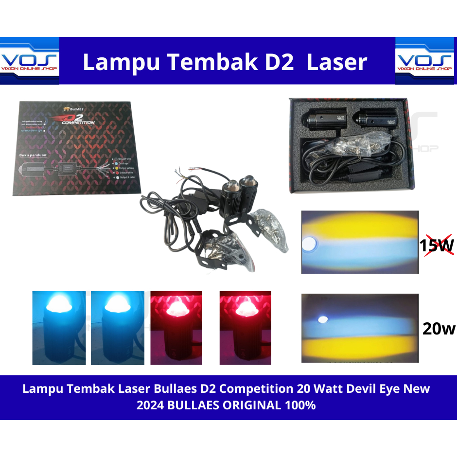 Lampu Tembak Laser Bullaes D2 Competition 20 Watt Devil Eye New 2024 BULLAES ORIGINAL 100%