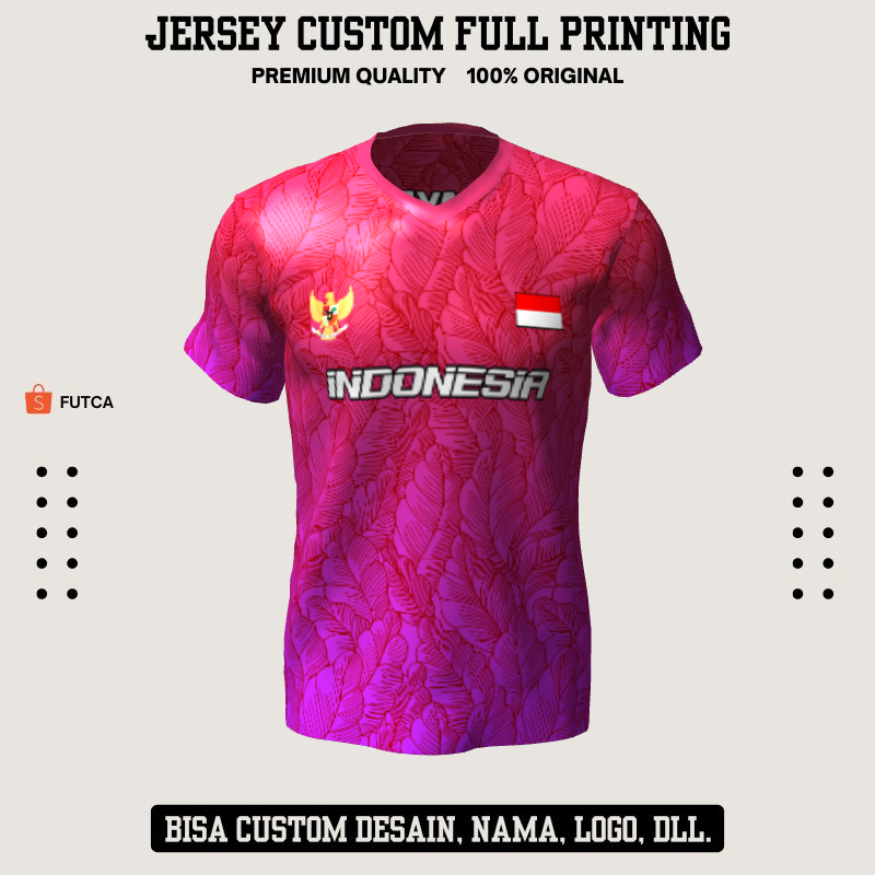 Kaos Jersey Futsal Pink Ungu Motif Daun 205 - Jersey Olahraga Custom