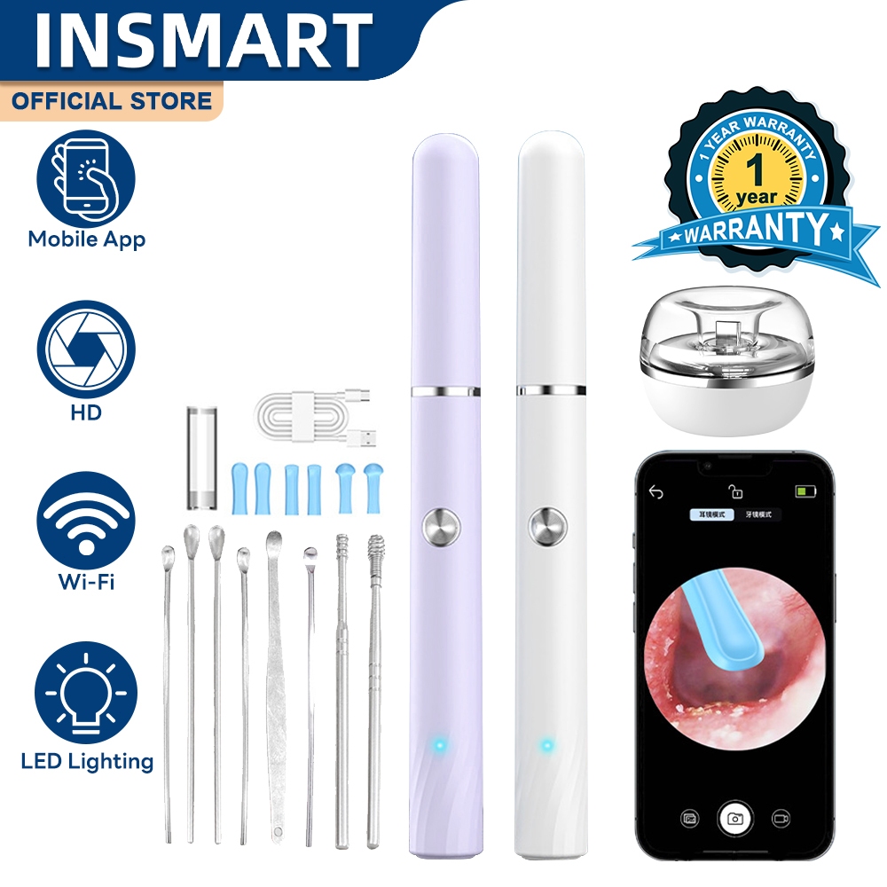 INSMART Endoskopi HD Visual Ear Pick Alat Pembersih Telinga Koneksi Bluetooth Pembersih Telinga