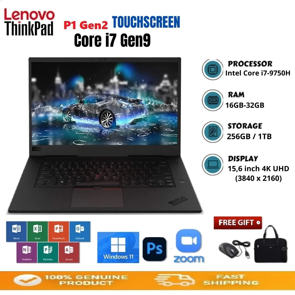 Laptop Thinkpad P1 GEN2 Core i7 9th NVIDIA TOUCHSCREEN RAM 32GB/1TB FREE TAS DAN MOUSE