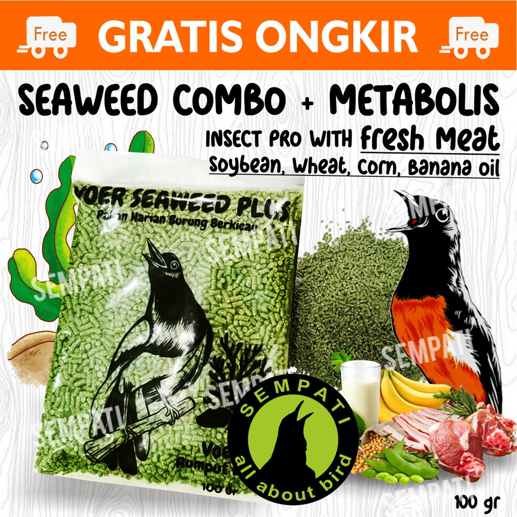 SEMPATI Voer Seaweed Plus Metabolis Perfect Blend Pur Kasar Rumput Laut Hijau Pakan Makanan Burung M