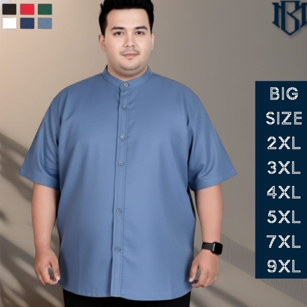 Kemeja Polo Jumbo Pria Lengan Pendek Polos Kerah Shanghai Premium Big Size Termurah