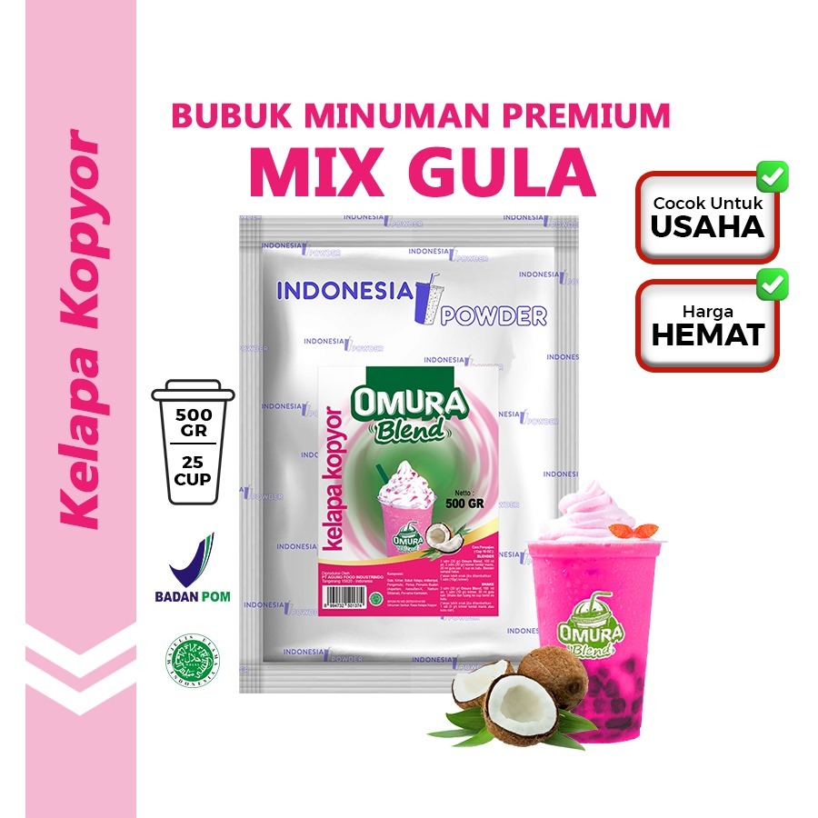 OMURA Bubuk Minuman Premium Rasa Kelapa Kopyor / Pink Lava 500 Gram Halal & BPOM Blend Powder Drink