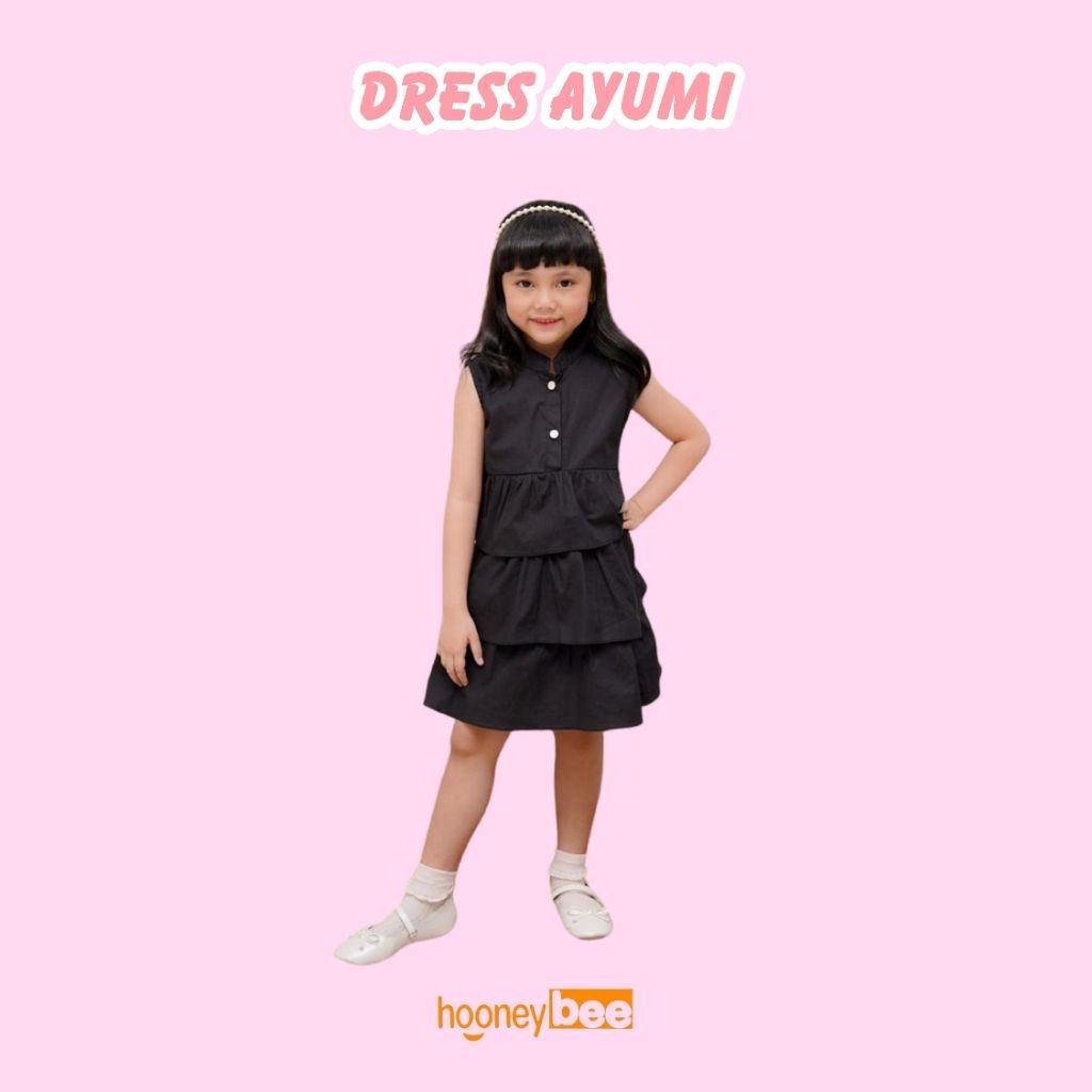 Dress Anak Ayumi Bahan Poplin Hooneybee Warna Hitam Size 1-5 Tahun