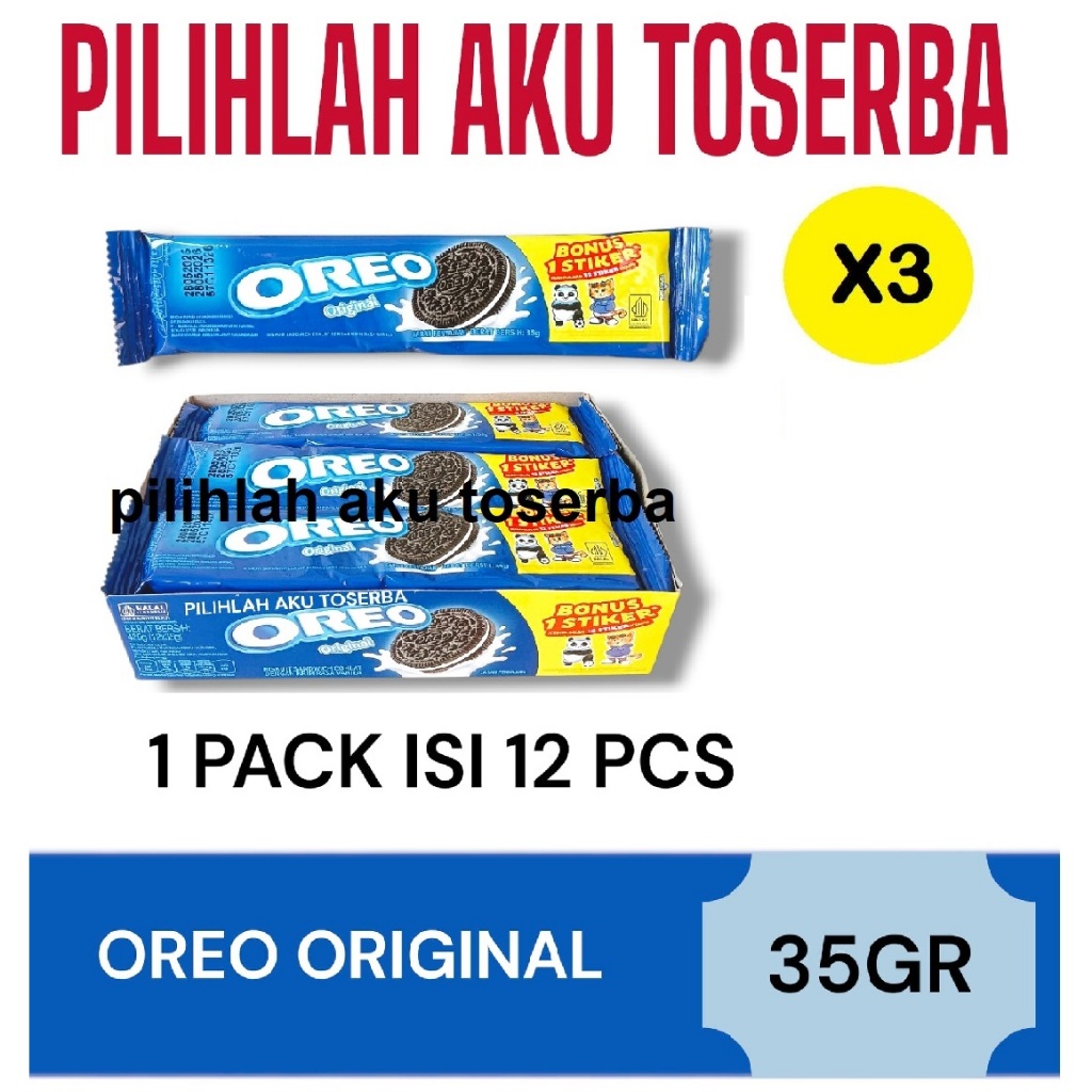Biskuit Oreo Original Krim Vanilla 12 x 27 gr MENJADI 35 GR ( HARGA PAKET 3 BOX )