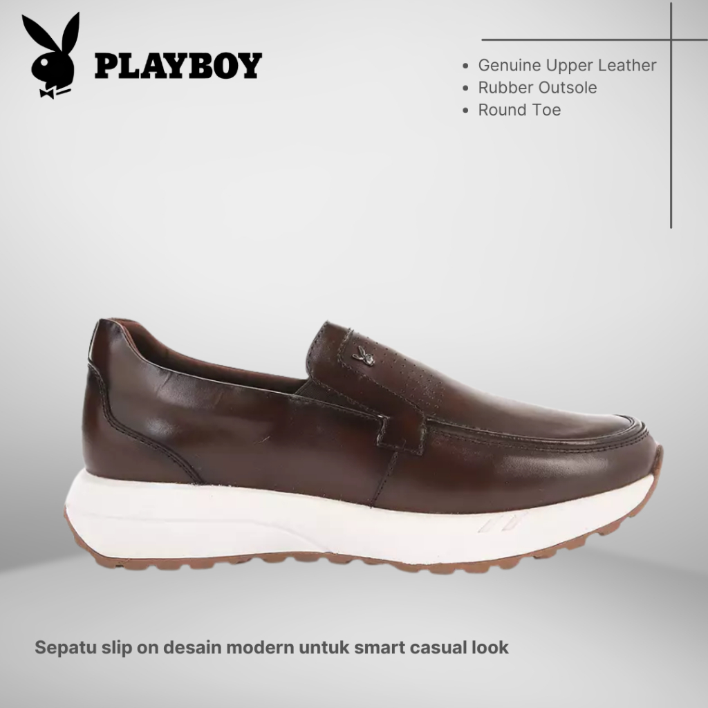 SEPATU PLAYBOY ORIGINAL SLIP ON KULIT CASUAL PRIA COKLAT PL17