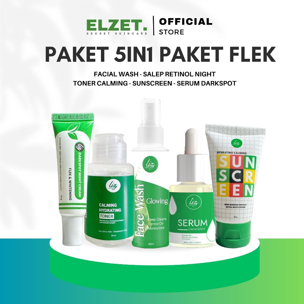 Elzet Skincare Paket 5in1 BPOM Salep Pemutih Malam Salep Flek Hitam Melasma Bintik Hitam Membandel