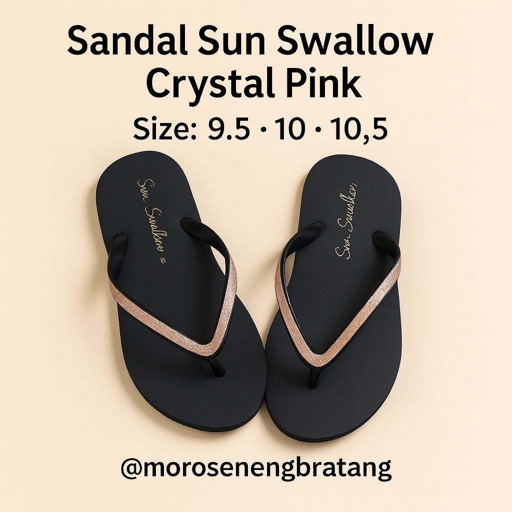 Sandal Jepit Wanita Sun Swallow Crystal Gold Black - Hitam emas - kristal - cristal