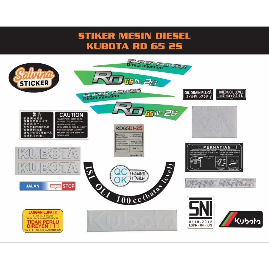 Stiker mesin diesel kubota RD 65 2S