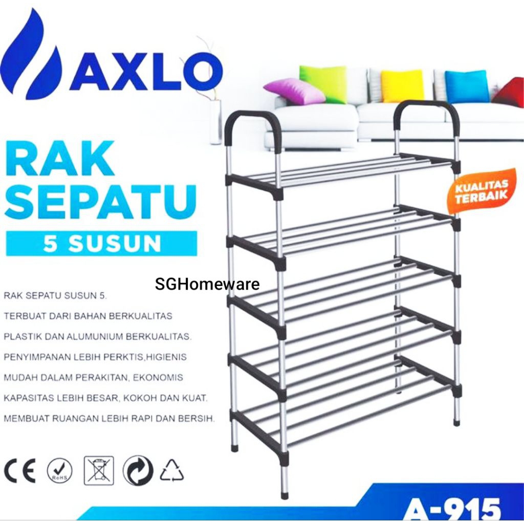 Rak sepatu sandal susun 5 Rak sepatu serbaguna 5susun batang stainless Axlo A915