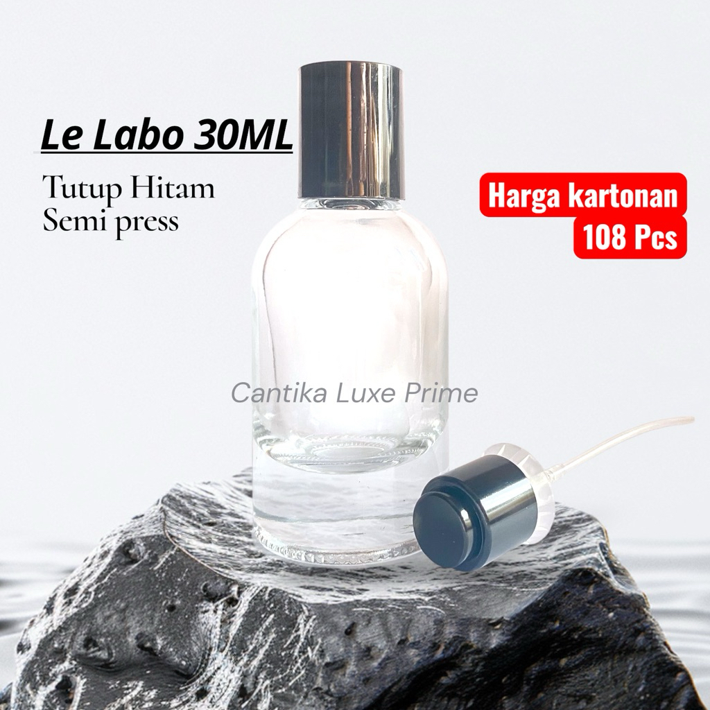 Botol Parfum Lelabo 30ML Easy Semi Press Tutup Hitam KARTONAN Botol Parfum Kaca Kosong 30ml