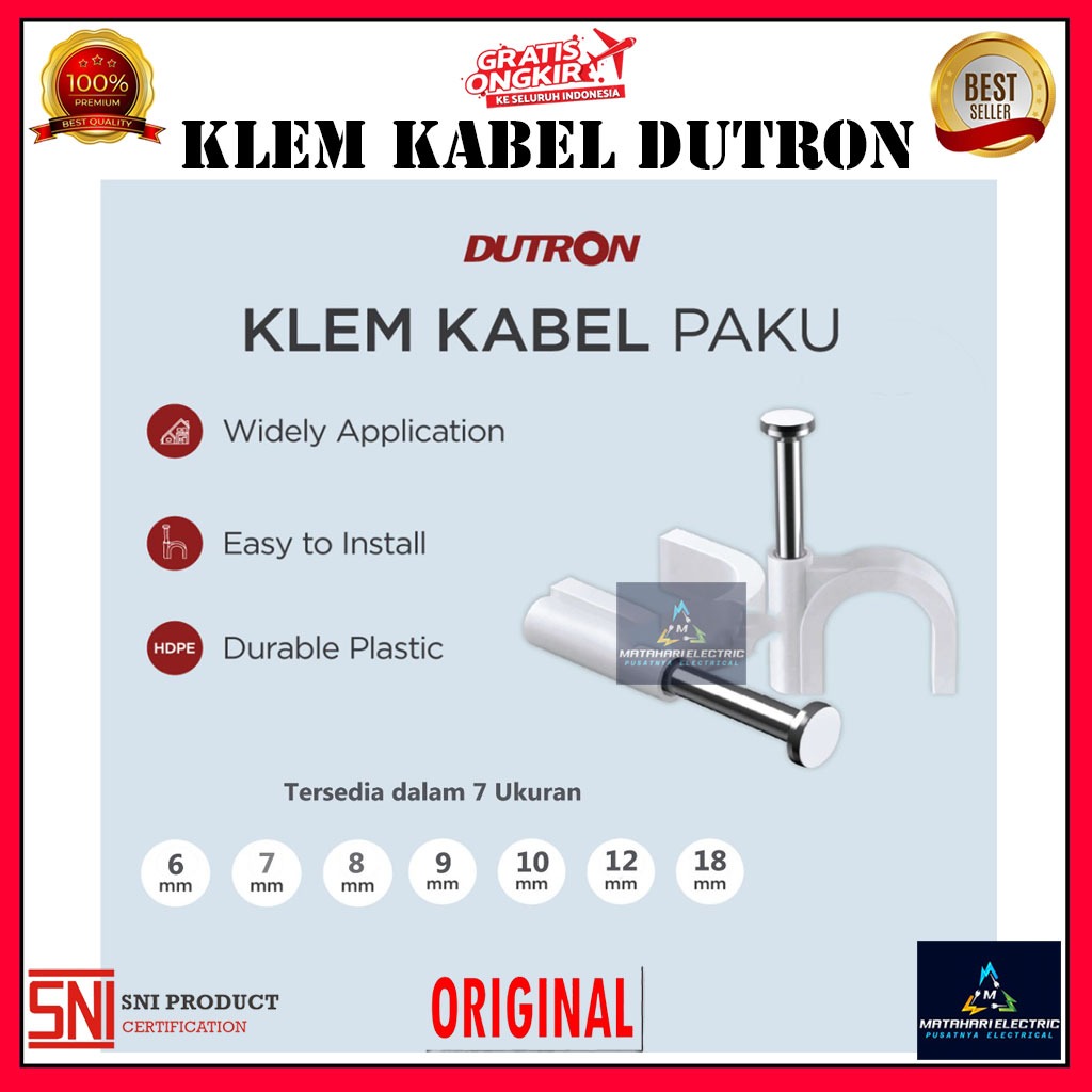 Klem Kabel Paku Clem Pengikat Clamp Tempel Dinding Dutron / Klem Seling