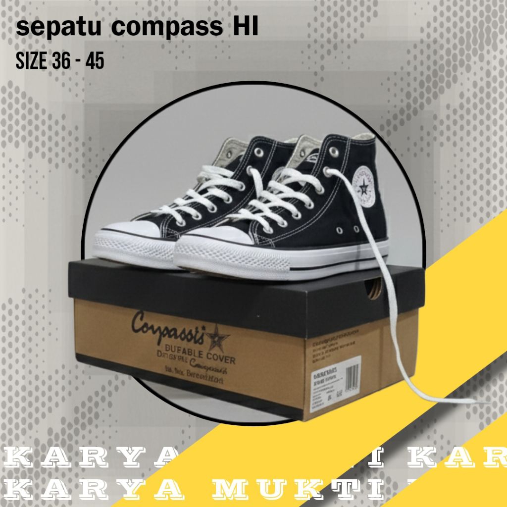 Sepatu Compass Sekolah High Hitam Putih - Kualitas Terbaik [CI-056]