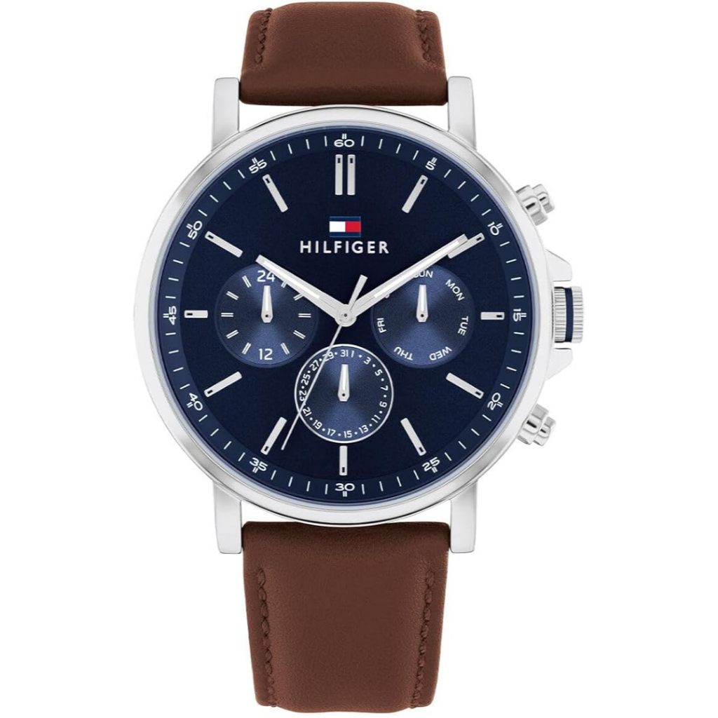 Tommy Hilfiger Tyson Blue Dial Brown Leather Strap 1710585