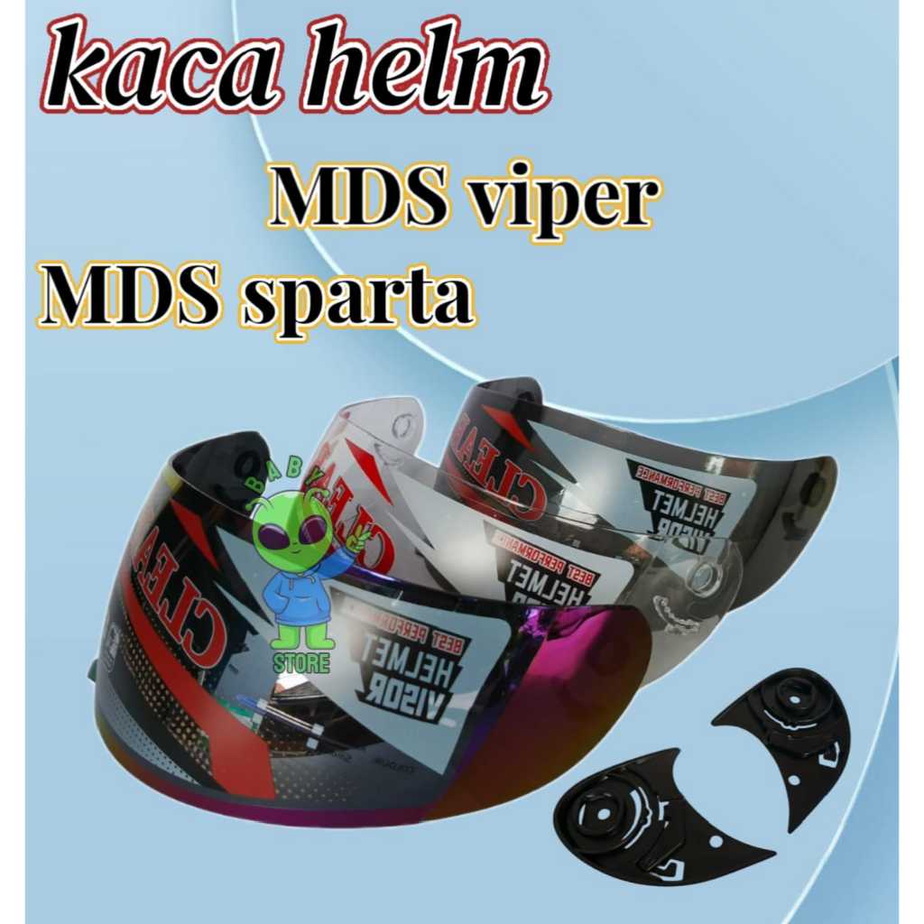 Kaca helm MDS viper, visor helm mds sparta full face clear, smoke, pelangi free rachet