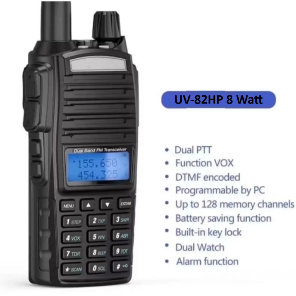 HT BAOFENG UV-82HP DUALBAND VHF-UHF / Dual PTT NEW 8 Watt / With 5000 mAh Lithium Battery