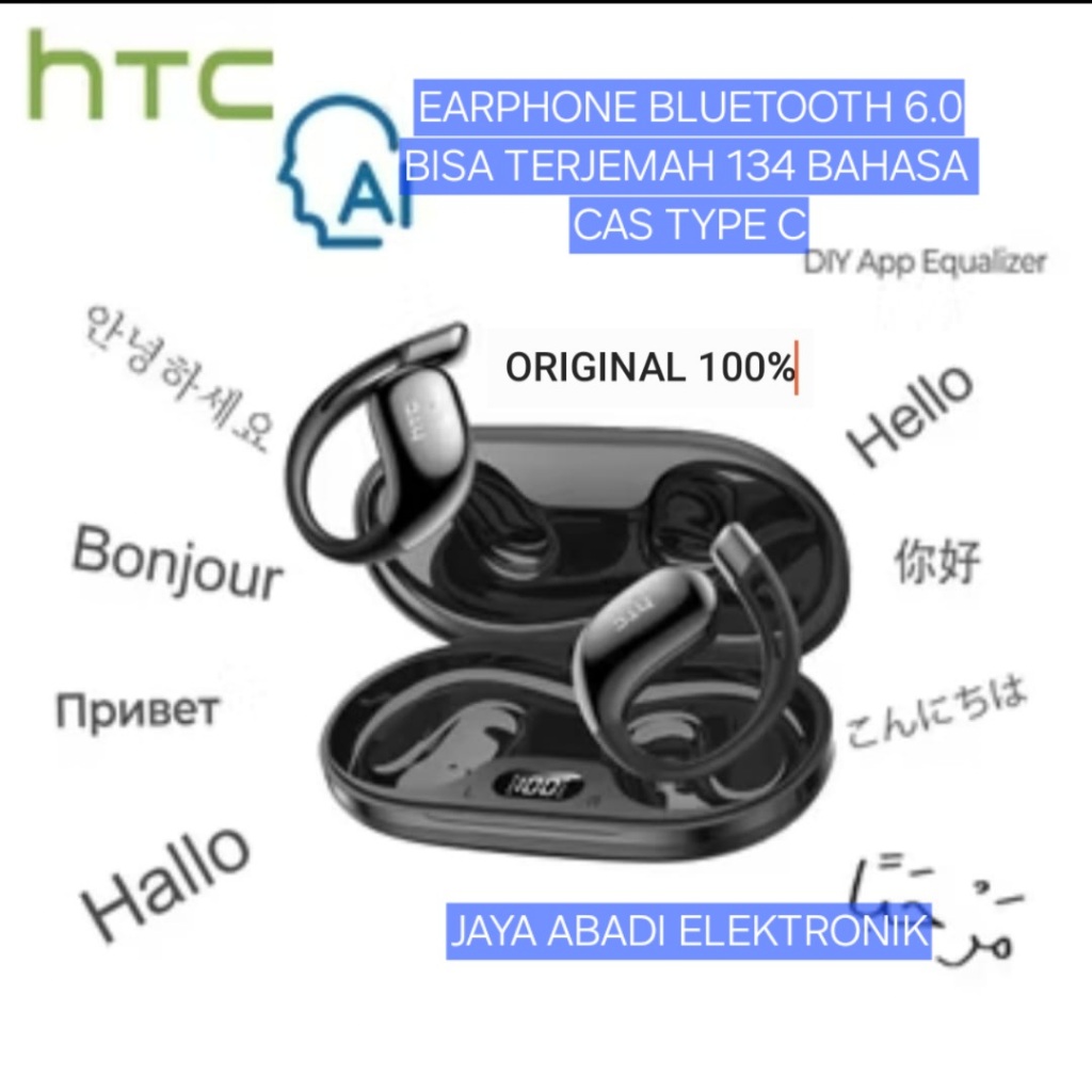 H33 HTC ORI 100% EARPHONE BLUETOOTH 6.0 ALAT TERJEMAH SEGALA BAHASA HANDSFREE BLUTUT CAS TYPE C HEAD