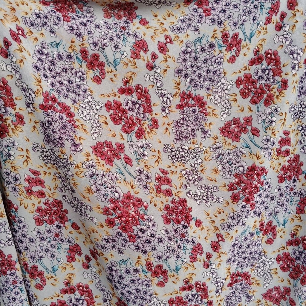 Kain Ceruti Motif Bunga Flral Kembang Kecil | Bahan Sifon Ceruty Premium Print | Meteran Gamis Hijab