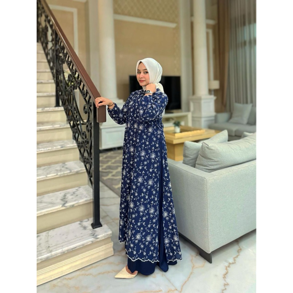 Gamis Malaysia bahan katun Bordir mix  full furing armanisilk Retliting belakang  tangan karet ada t