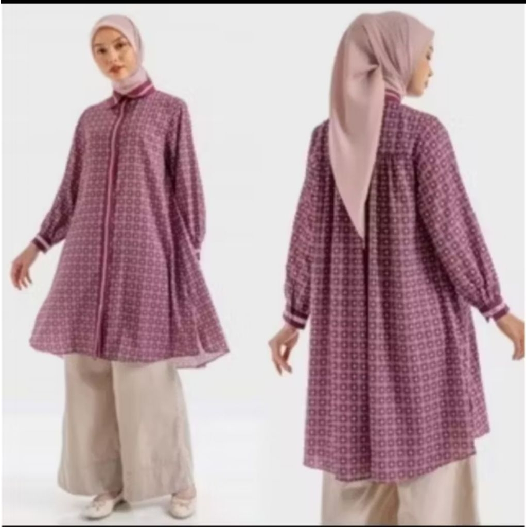 NEW_ REVINNA Tunik Monogram Riamiranda Maroon_ M