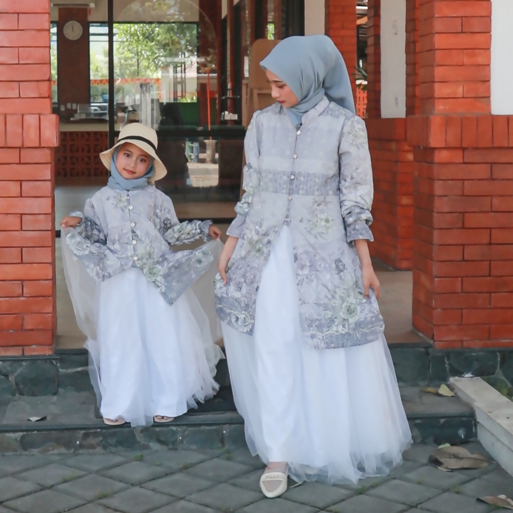 Tunik Helena Baju Couple Ibu Anak Tunik Muslimah Bahan Katun Bordir Elegant atasan wanita Lengan Pan