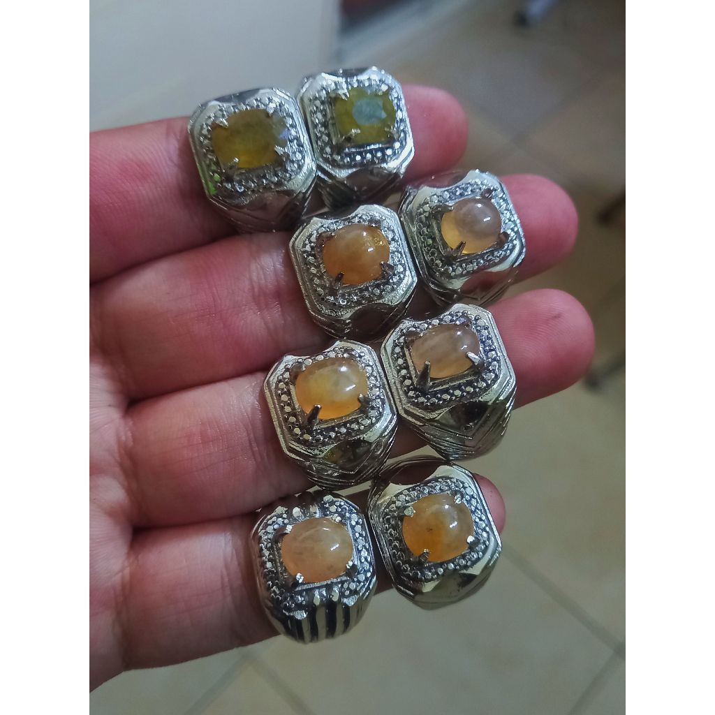 cincin asli batu permata mulia ring alpaka mata utama yellow safir / yakut ringsize lengkap