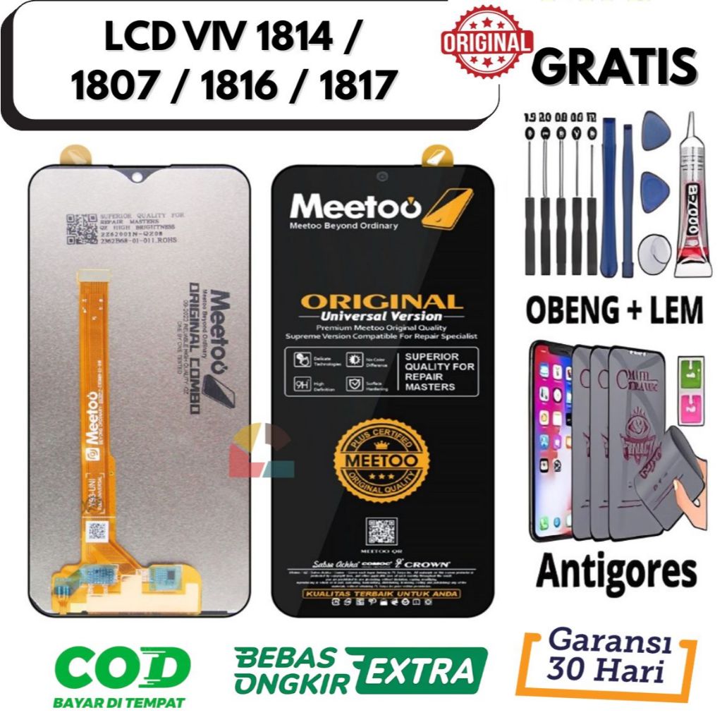 Lcd VIVO 1807 / 1816 / 1817 OriginaL 100% Fullset Touchscreen Gratis Lem + Obeng + Antigores