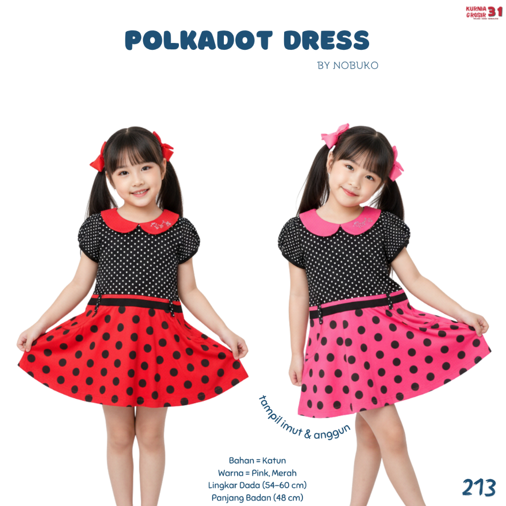 Dress Anak Perempuan Katun  Motif Polkadot – Dress Anak Pesta  Katun Jepang - 213