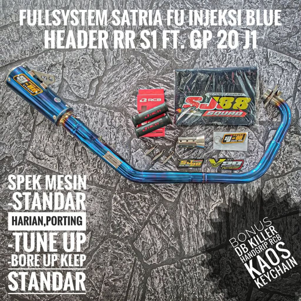 Knalpot SJ88 FULLSYSTEM RR S1 Blue Violet SATRIA F150 INJEKSI Fullset Ngacung Ceng Roadrace Original