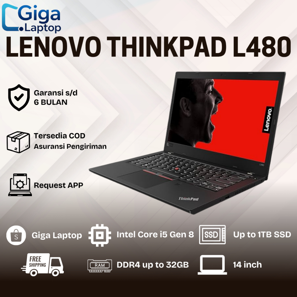 Laptop Lenovo Thinkpad L480 L460 L440 Core i5/ i3 Gen 6 Ram 16GB SSD 1TB - Second Murah Bergaransi