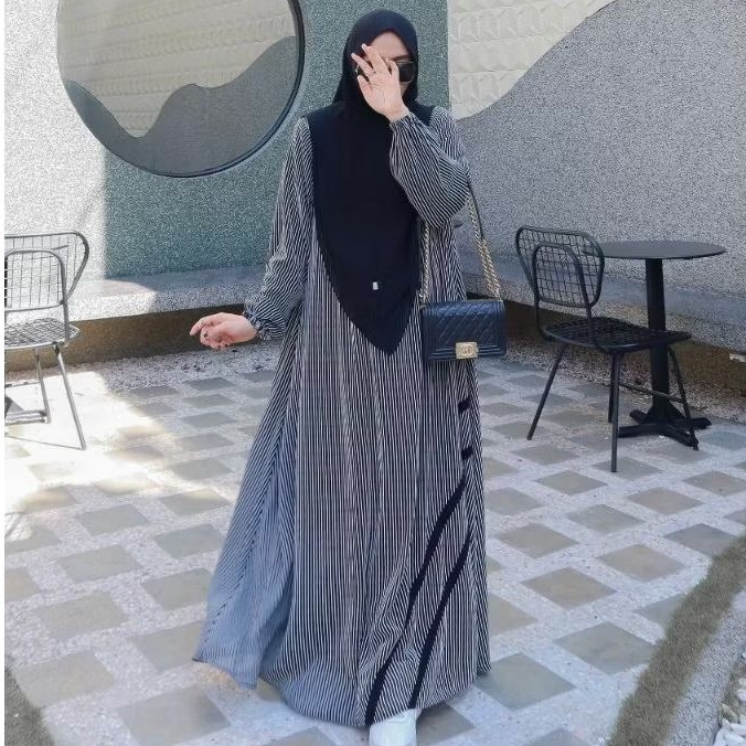 GAMIS LITTLE STRIPE (GAMIS SAJA) BY ZAFEETRI // GAMIS SYARI CERUTY MOTIF STRIPE