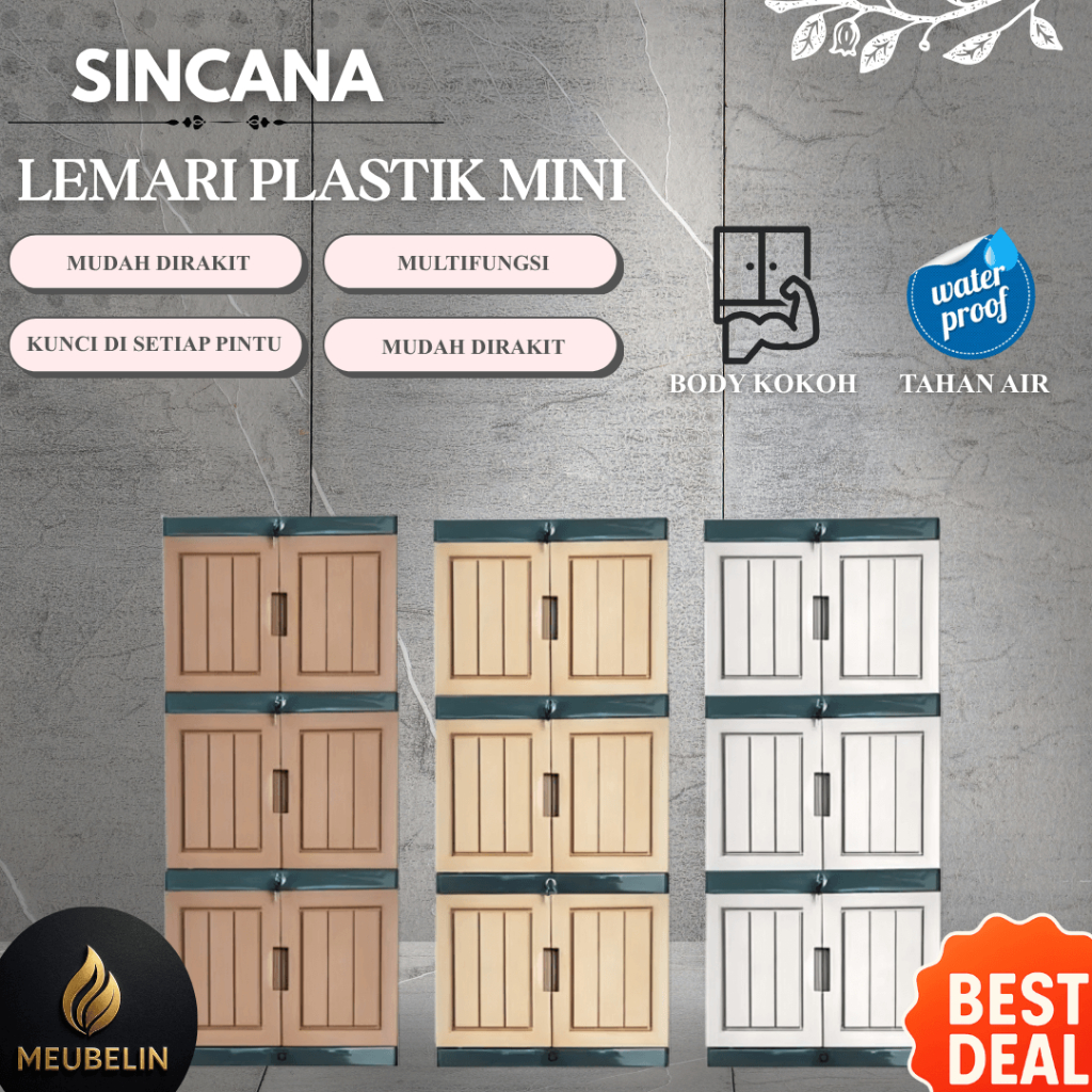 Sincana Kayu Mini - Lemari Plastik 3 Susun + Kunci Anti Rayap