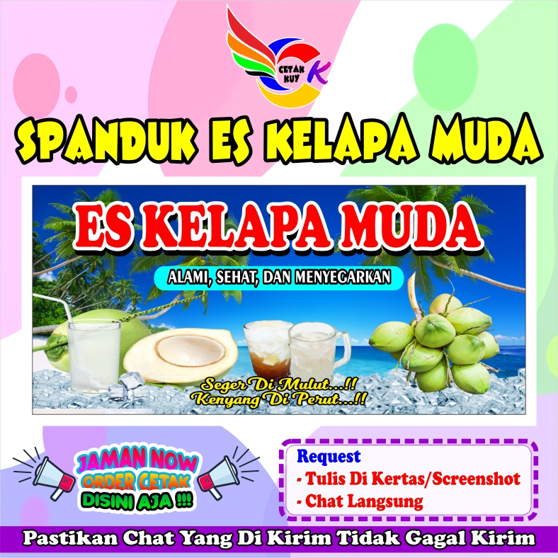Spanduk banner es kelapa muda murah bisa custom / Banner es kelapa muda Terbaru bisa COD