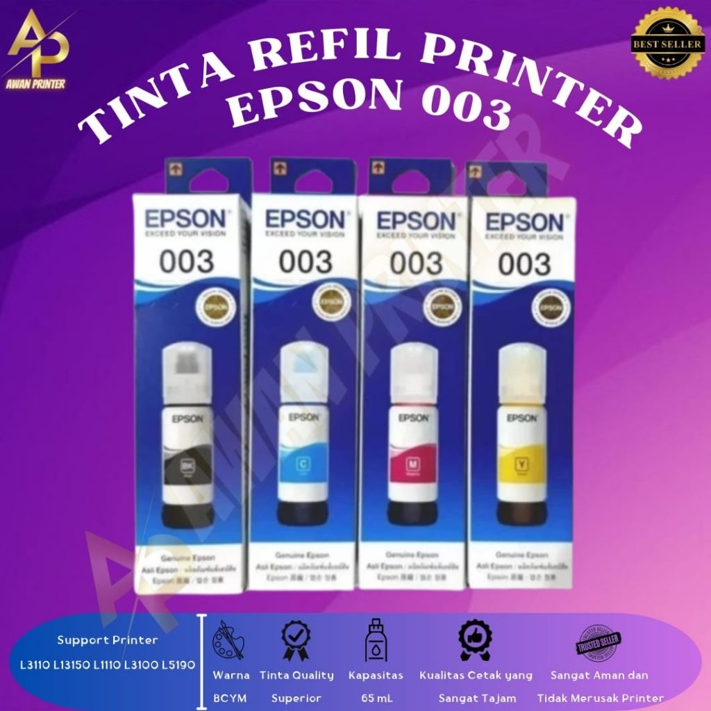 Tinta Epson 003 Original Untuk Printer Epson L1110 L3110 L3150 L5190