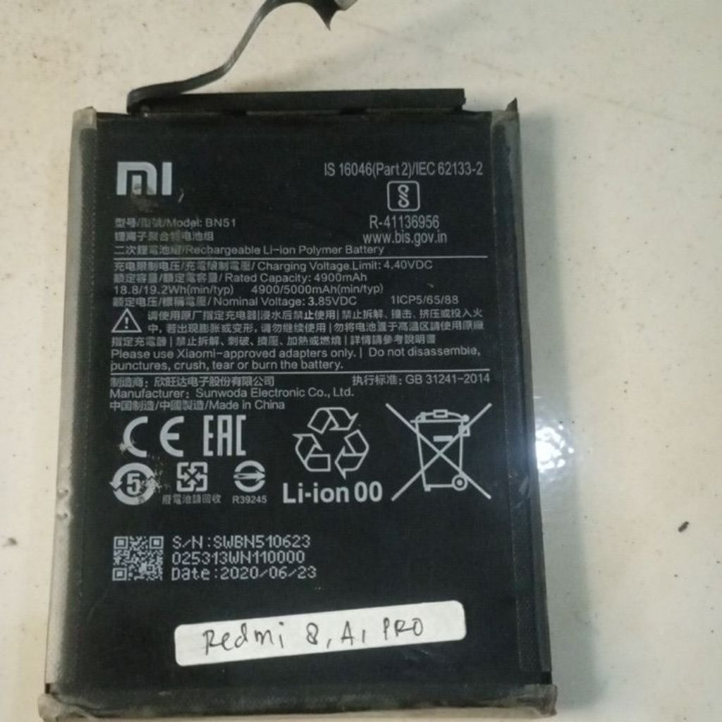 batere bekas redmi 8 ori
